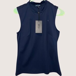 NWT Bad Birdie Womens Sleeveless Golf PoloShirt Navy Blue Quarter Zip MockNeck S